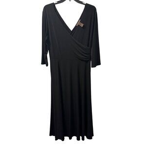 Chadwicks Black 3/4 Sleeve V-Neck Midi Flare Style Dress Size 16